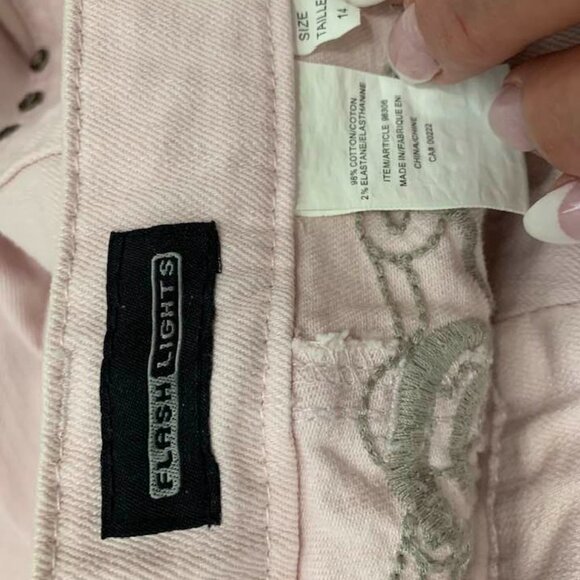 Blush - pale pink, embroidered Size 14 low rise and flare leg jeans- Size 14 - Picture 3 of 4